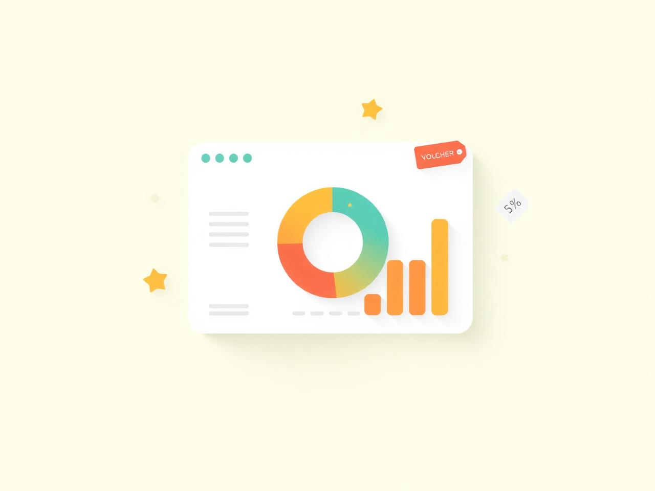 Analytics dashboard with a donut chart showing issued, redeemed, and expired vouchers