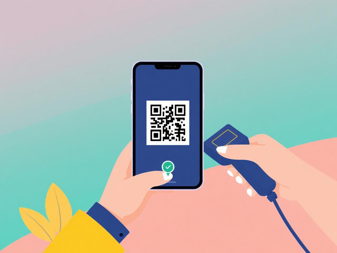 Customer smartphone showing a voucher QR code being scanned by a merchant at the counter